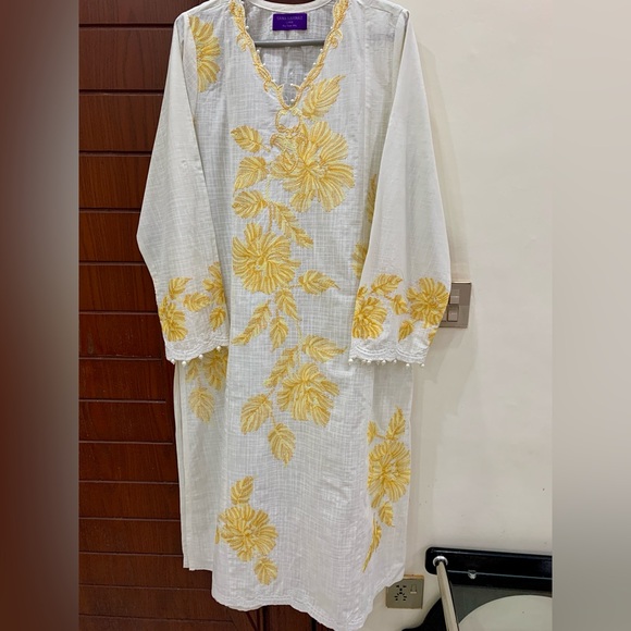 SANA SAFINAZ White and Yellow Embroidered Dress - Picture 6 of 14